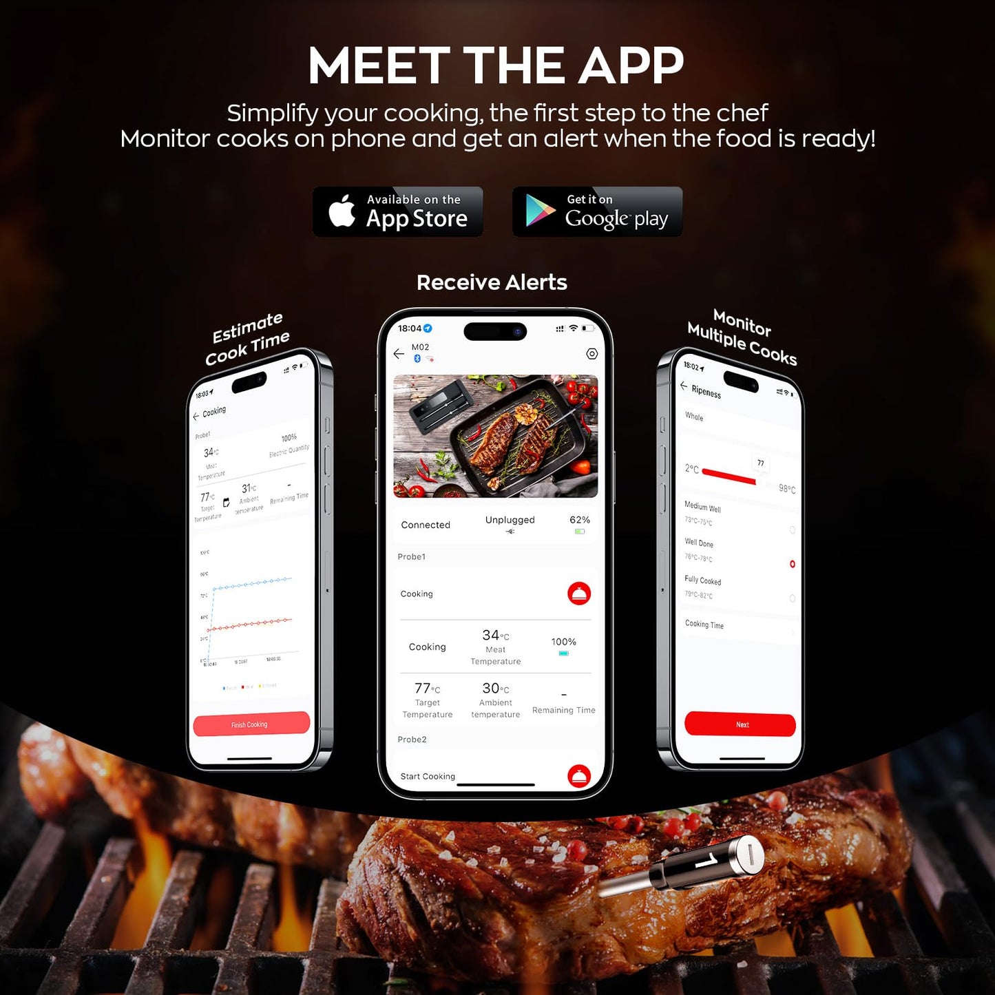 ROUUO Termómetro de carne de lectura instantánea para cocinar